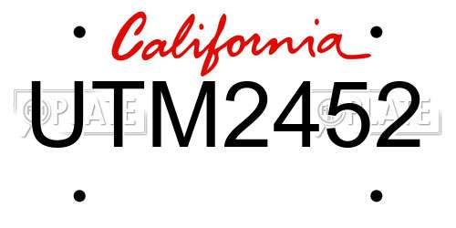 UTM2452 California License Plate
