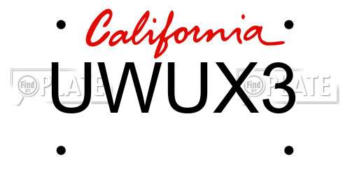 UWUX3 California License Plate
