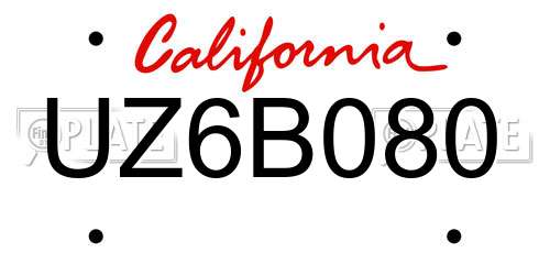 UZ6B080 California License Plate