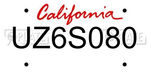 UZ6S080 California License Plate