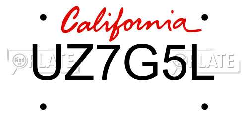 UZ7G5L California License Plate