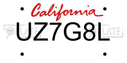 UZ7G8L California License Plate