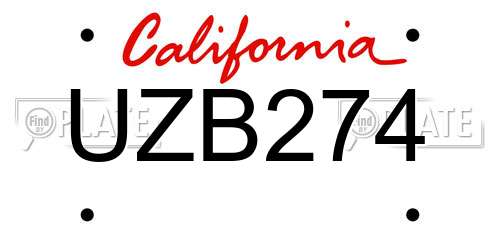 UZB274 California License Plate