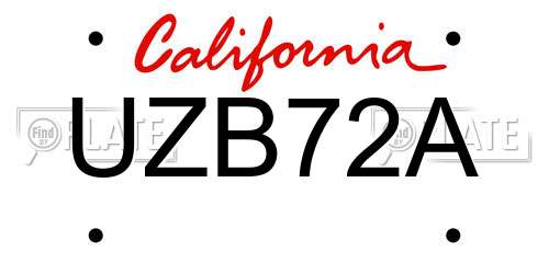 UZB72A California License Plate