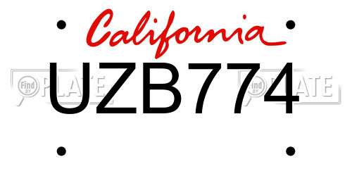 UZB774 California License Plate