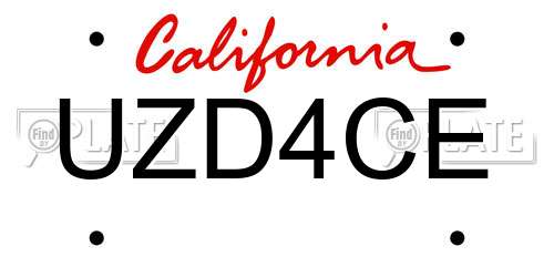 UZD4CE California License Plate