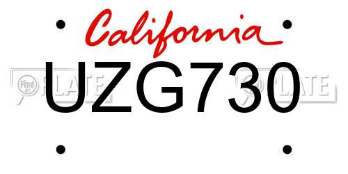 UZG730 California License Plate