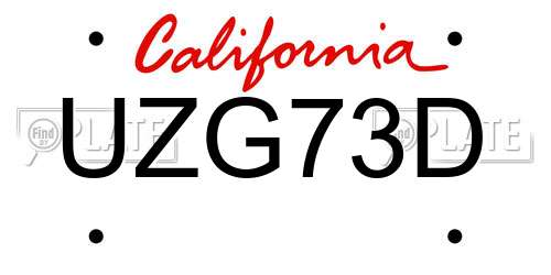 UZG73D California License Plate