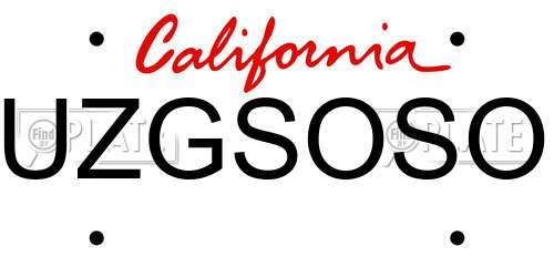 UZGSOSO California License Plate