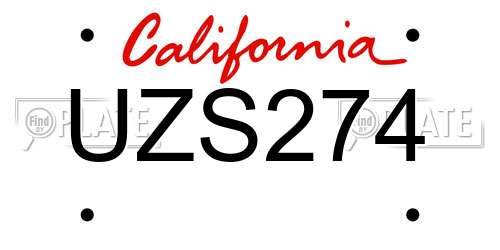 UZS274 California License Plate