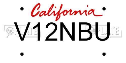 V12NBU California License Plate
