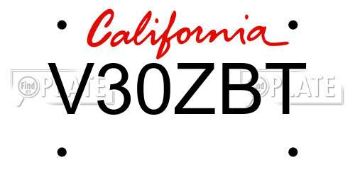 V30ZBT California License Plate