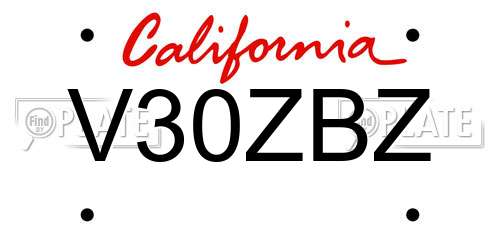 V30ZBZ California License Plate