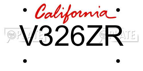 V326ZR California License Plate