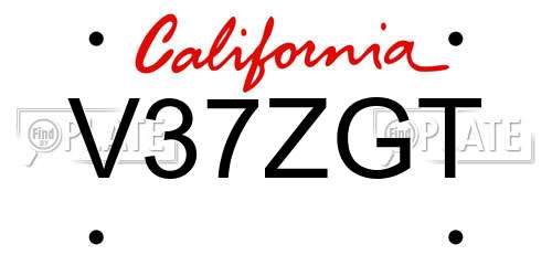 V37ZGT California License Plate