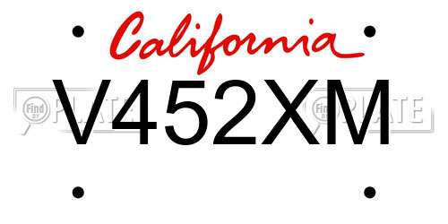 V452XM California License Plate