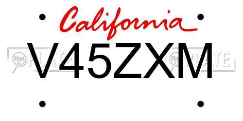 V45ZXM California License Plate