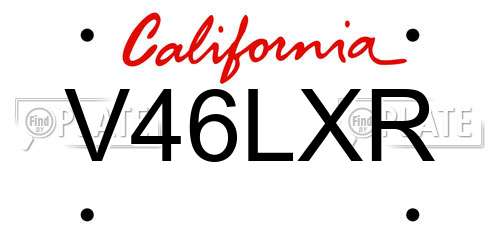V46LXR California License Plate