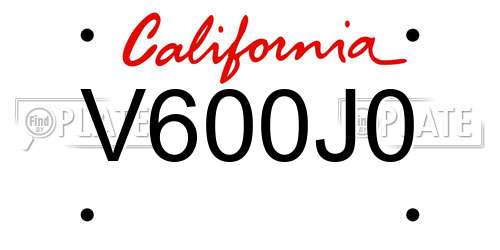 V600J0 California License Plate