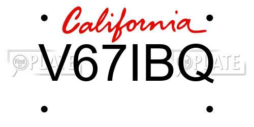 V67IBQ California License Plate
