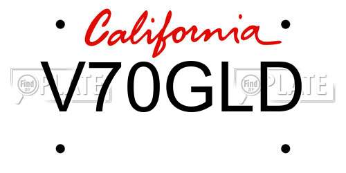 V70GLD California License Plate