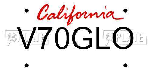 V70GLO California License Plate