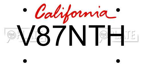 V87NTH California License Plate