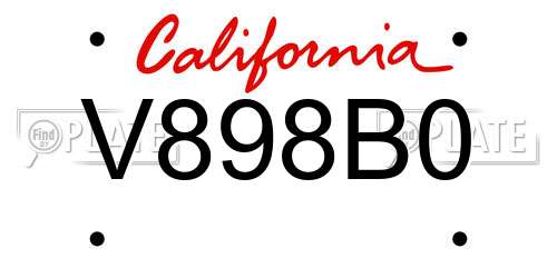 V898B0 California License Plate