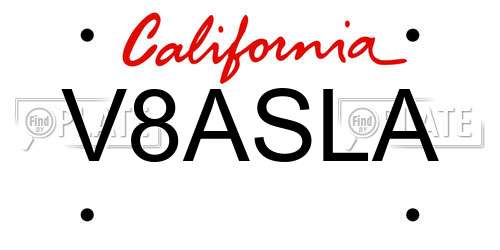 V8ASLA California License Plate