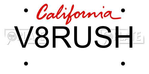 V8RUSH California License Plate