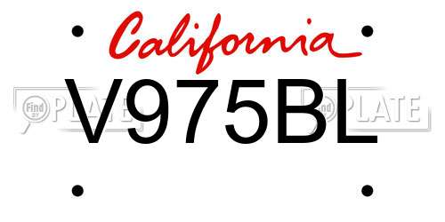 V975BL California License Plate
