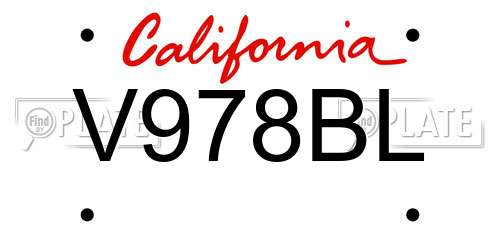 V978BL California License Plate