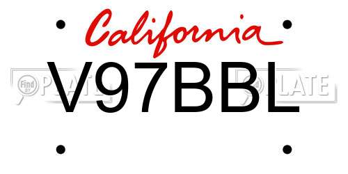 V97BBL California License Plate
