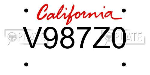 V987Z0 California License Plate