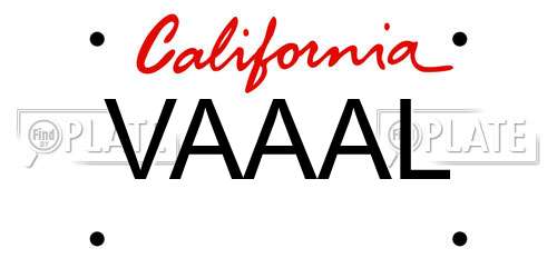 VAAAL California License Plate