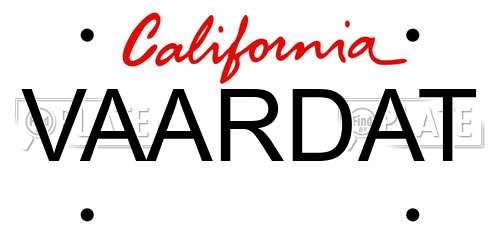 VAARDAT California License Plate
