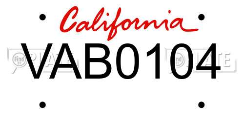 VAB0104 California License Plate