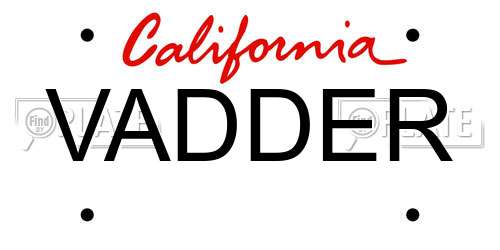 VADDER California License Plate