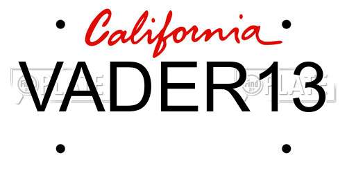 VADER13 California License Plate