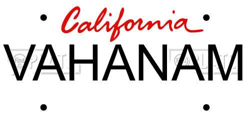 VAHANAM California License Plate
