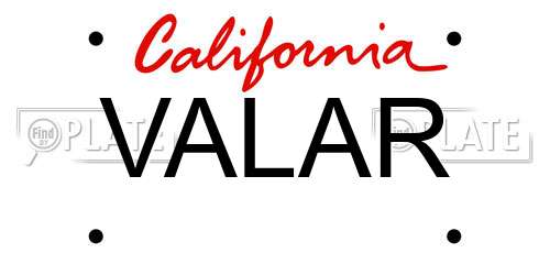 VALAR California License Plate