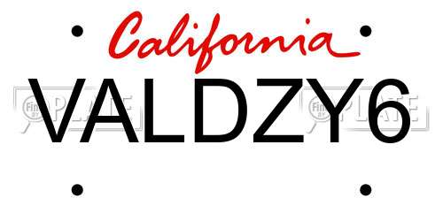 VALDZY6 California License Plate