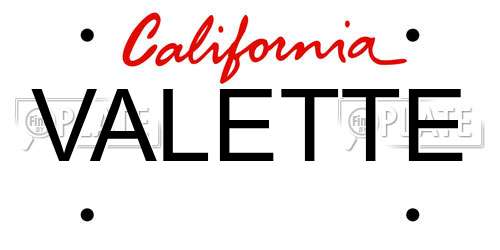 VALETTE California License Plate