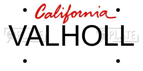 VALHOLL California License Plate