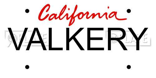 VALKERY California License Plate