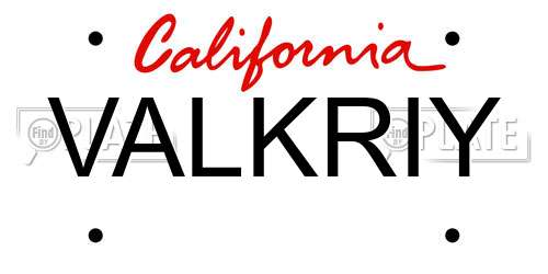 VALKRIY California License Plate