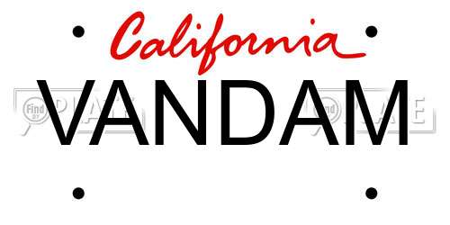 VANDAM California License Plate