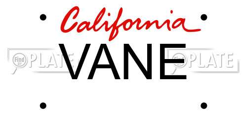 VANE California License Plate