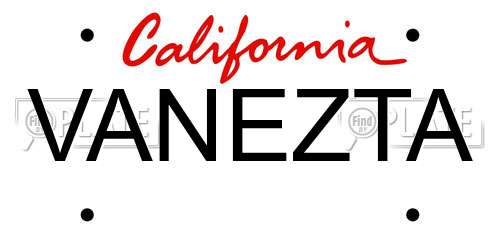 VANEZTA California License Plate