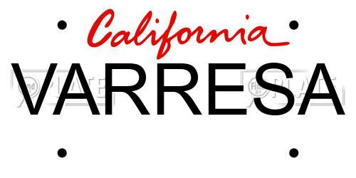 VARRESA California License Plate